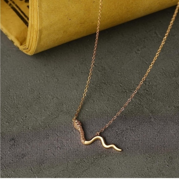 GOLD 14k Gold Plated Snake Pendant Necklace - Picture 2 of 3